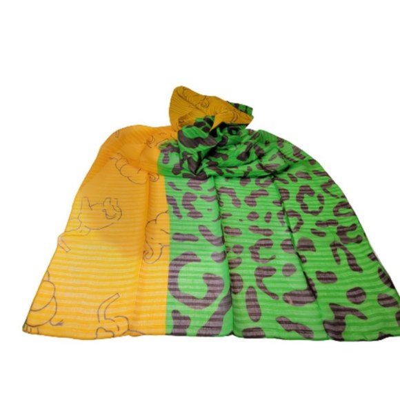 Elephant Motif Scarf in Yellow and Green- NEW - Picture 6 of 6